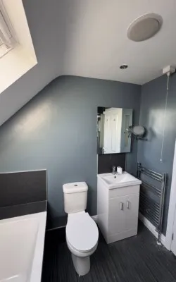 grey painted small bathroom
