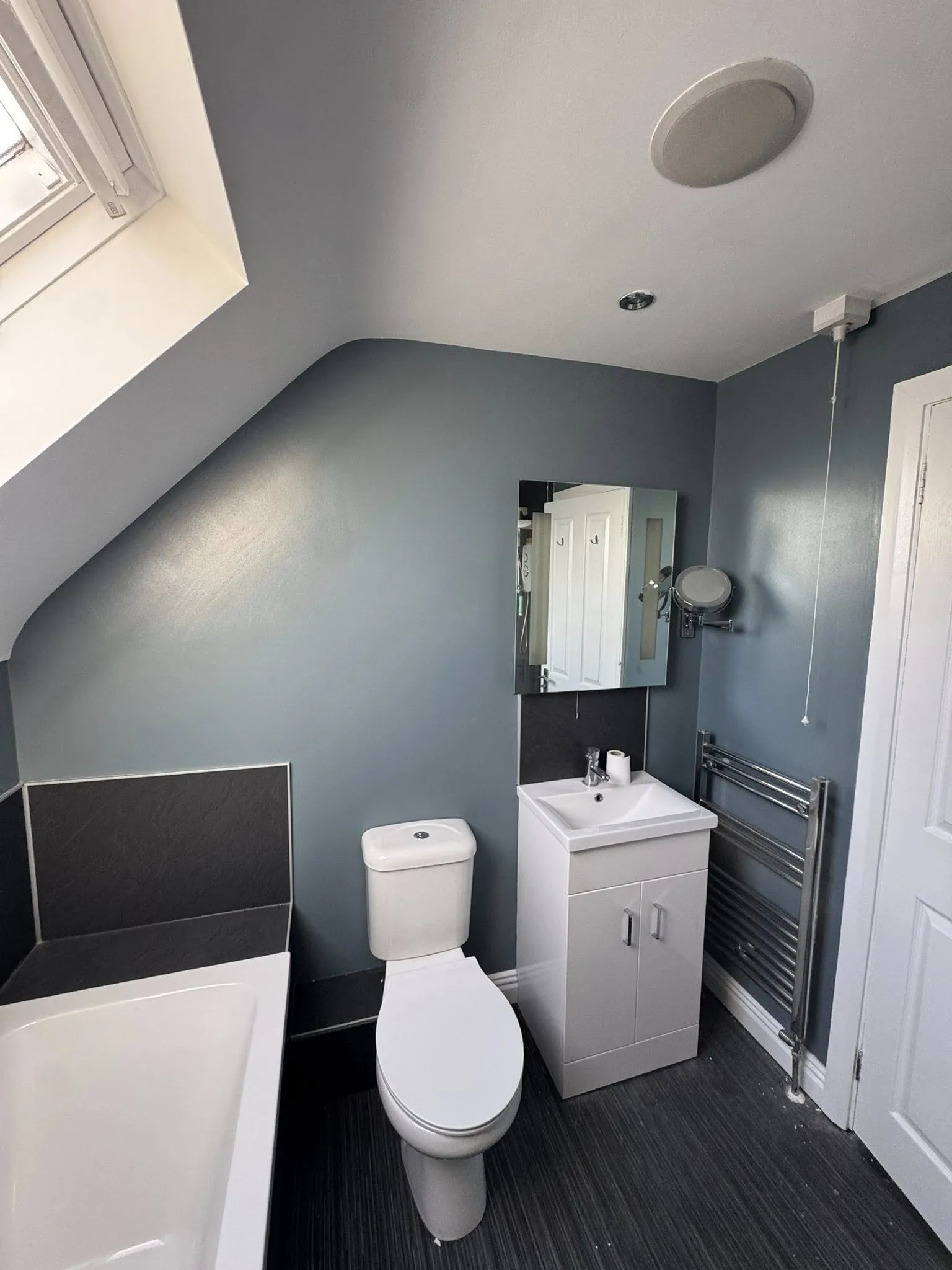 grey painted small bathroom
