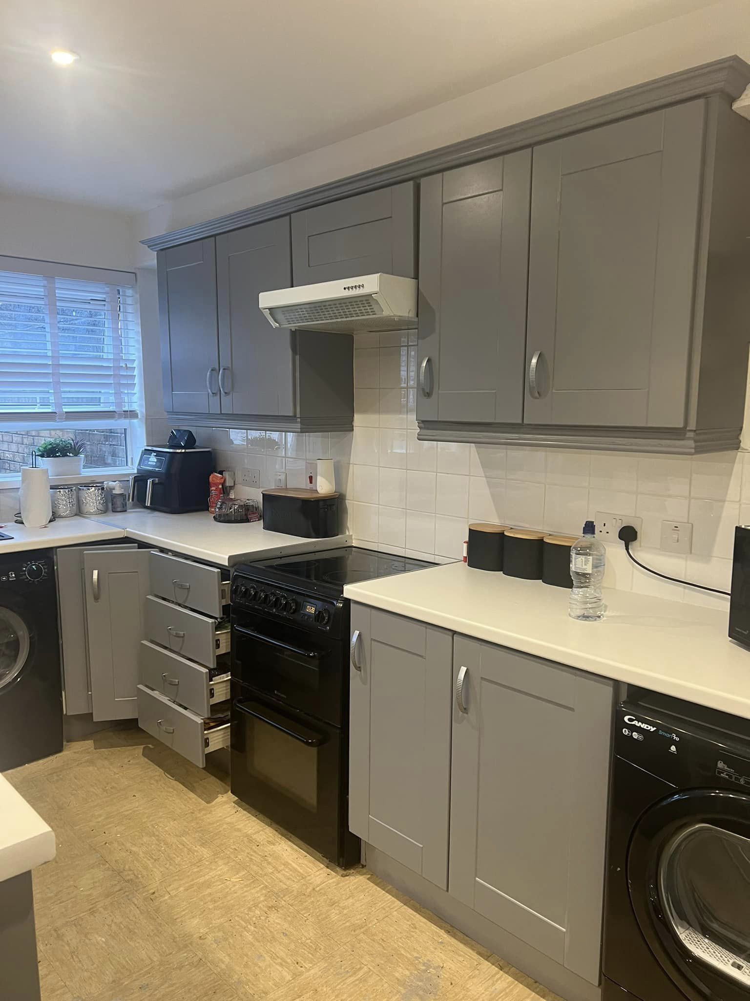 New grey painted kitchen